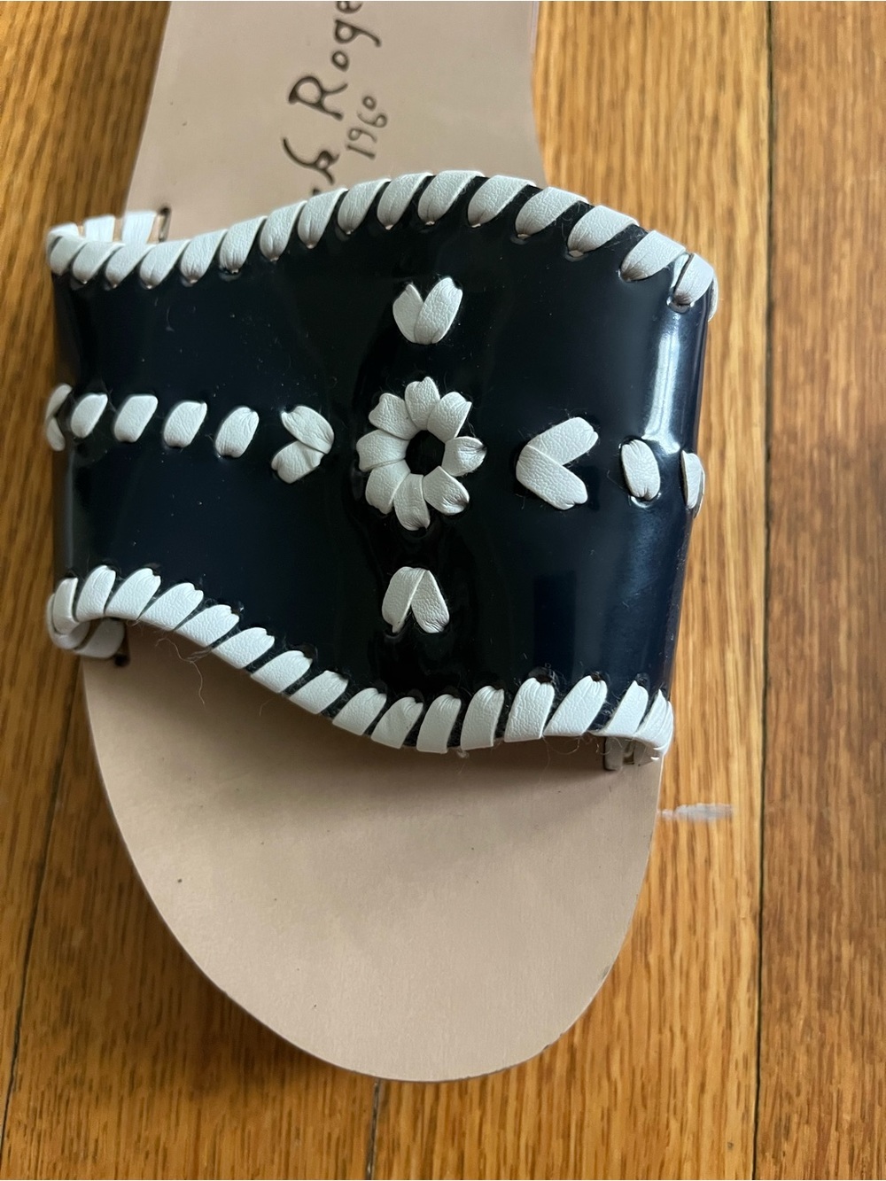 Jack Rogers Navy and White Leather Slide Sandals - Picture 4 of 5